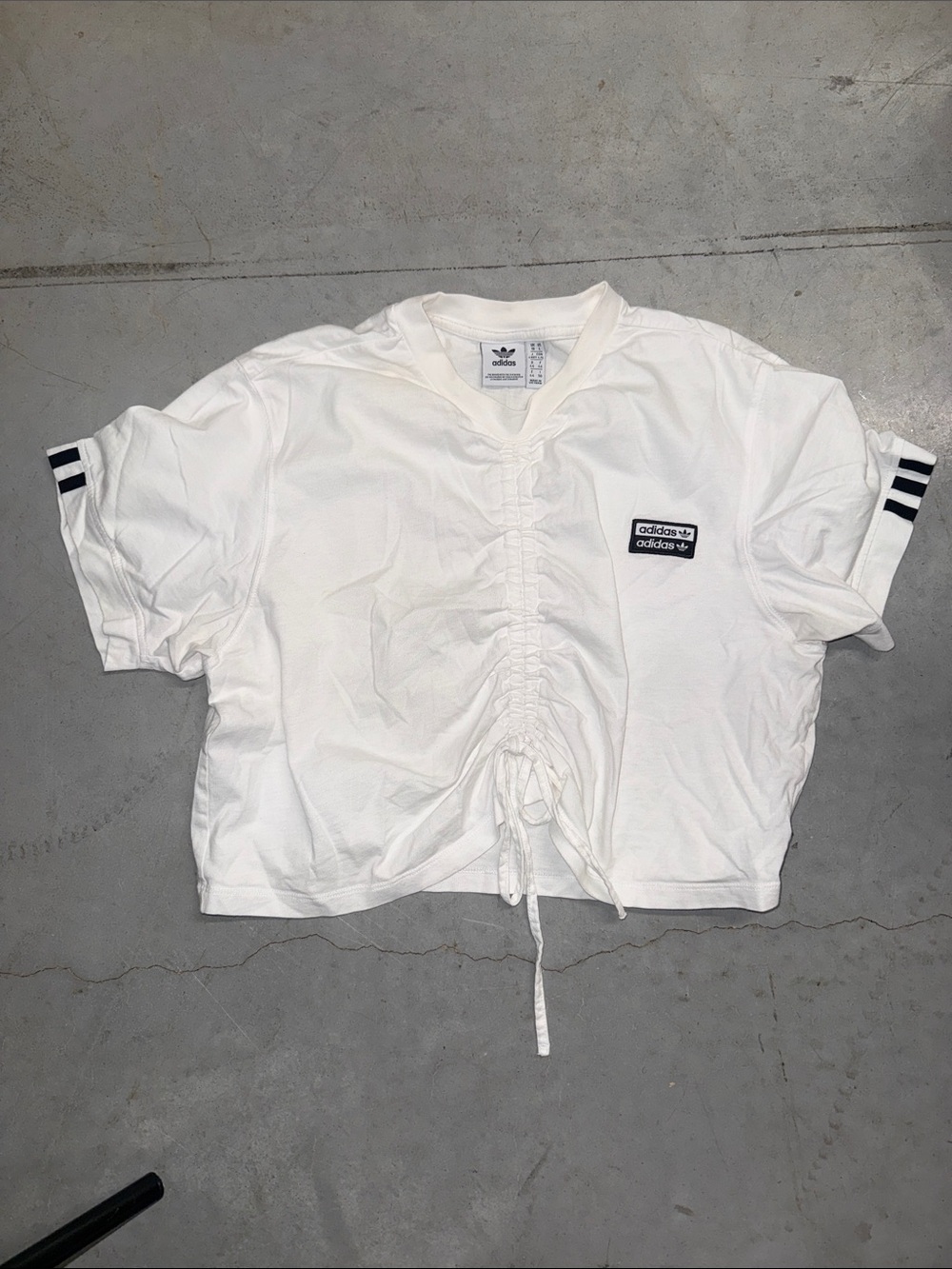 adidas White Short-Sleeve Drawstring Ruched Tee